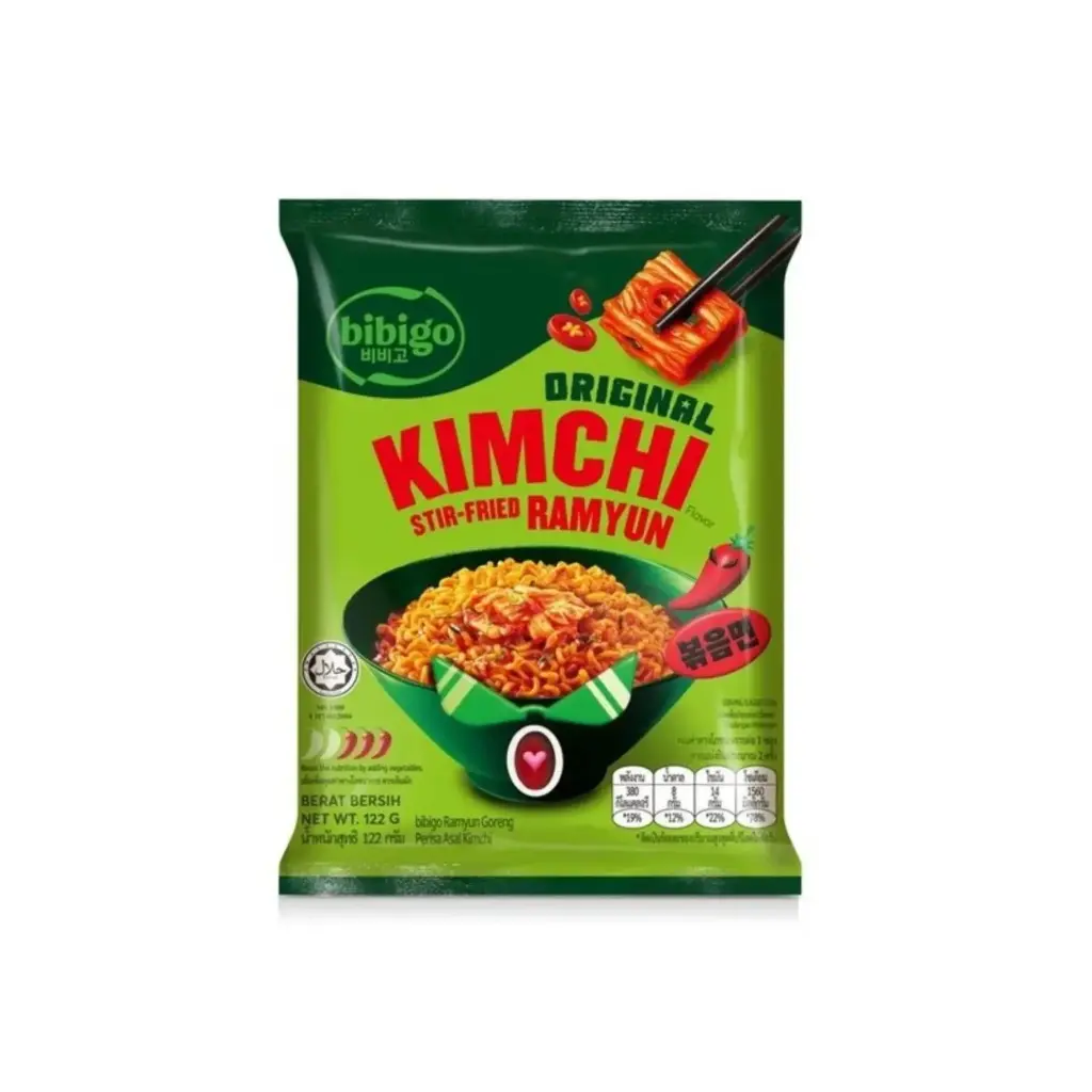 CJ BIBIGO STIR FRIED KIMCHI TTEOKBOKKI RAMYUN NOODLE 122G سي جي بيبيجو نودلز كيمتشي تيتيوكبوكي راميون المقلية 122 جم                                                                       