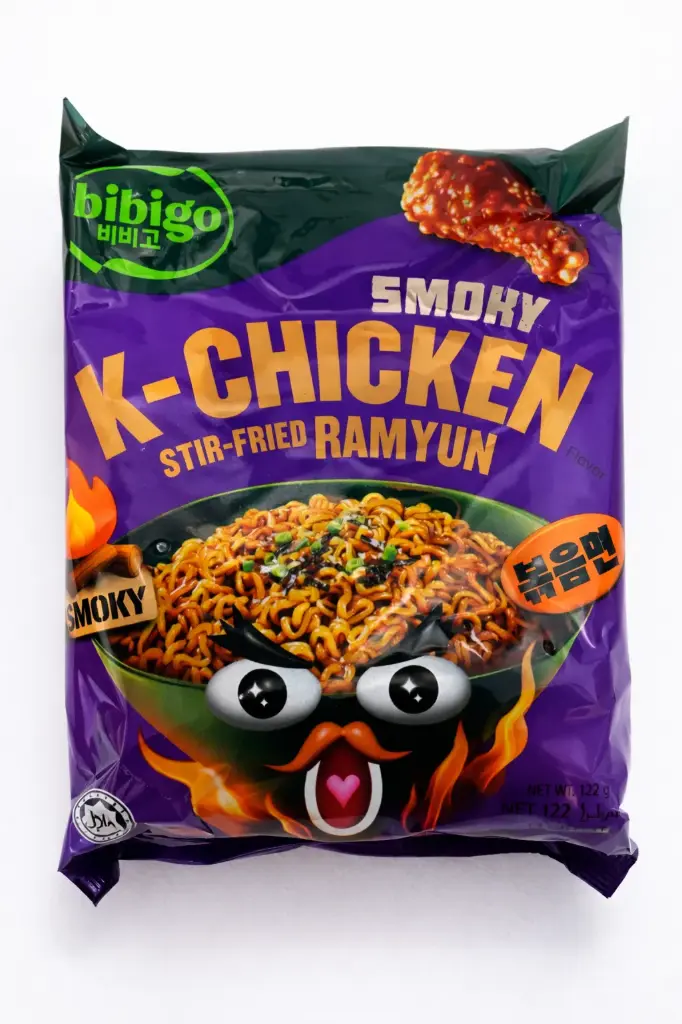 BIBIGO SMOKY K-CHICKEN TTEOKBOKKI STIR-FRIED RAMYUN 122G                                                        بيبيجو مدخن ك-دجاج تيوكبوكي راميون مقلي 122 جم