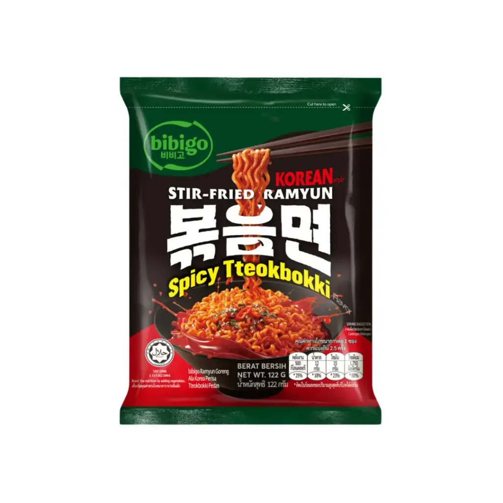 BIBIGO SPICY TTEOKBOKKI FLAVOR STIR-FRIED RAMYUN 122G                                                         بيبيجو راميون مقلي بنكهة تيوكبوكي حارة 122 جرام