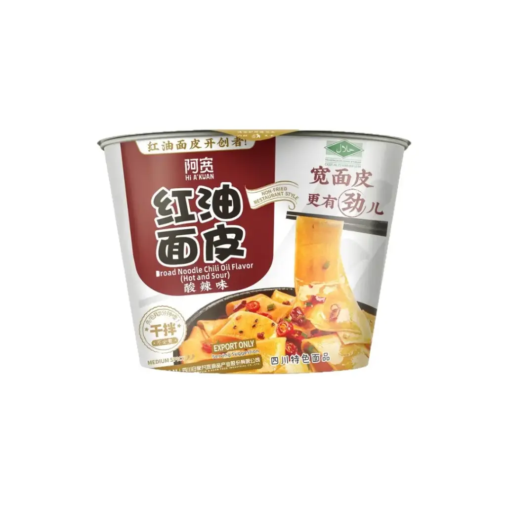 BROAD NOODLE CHILI OIL SOUR & HOT FLAVOR BOWL 115G وعاء نودلز عريض بنكهة زيت الفلفل الحار الحامضة والحارة 115 جرام                                                           