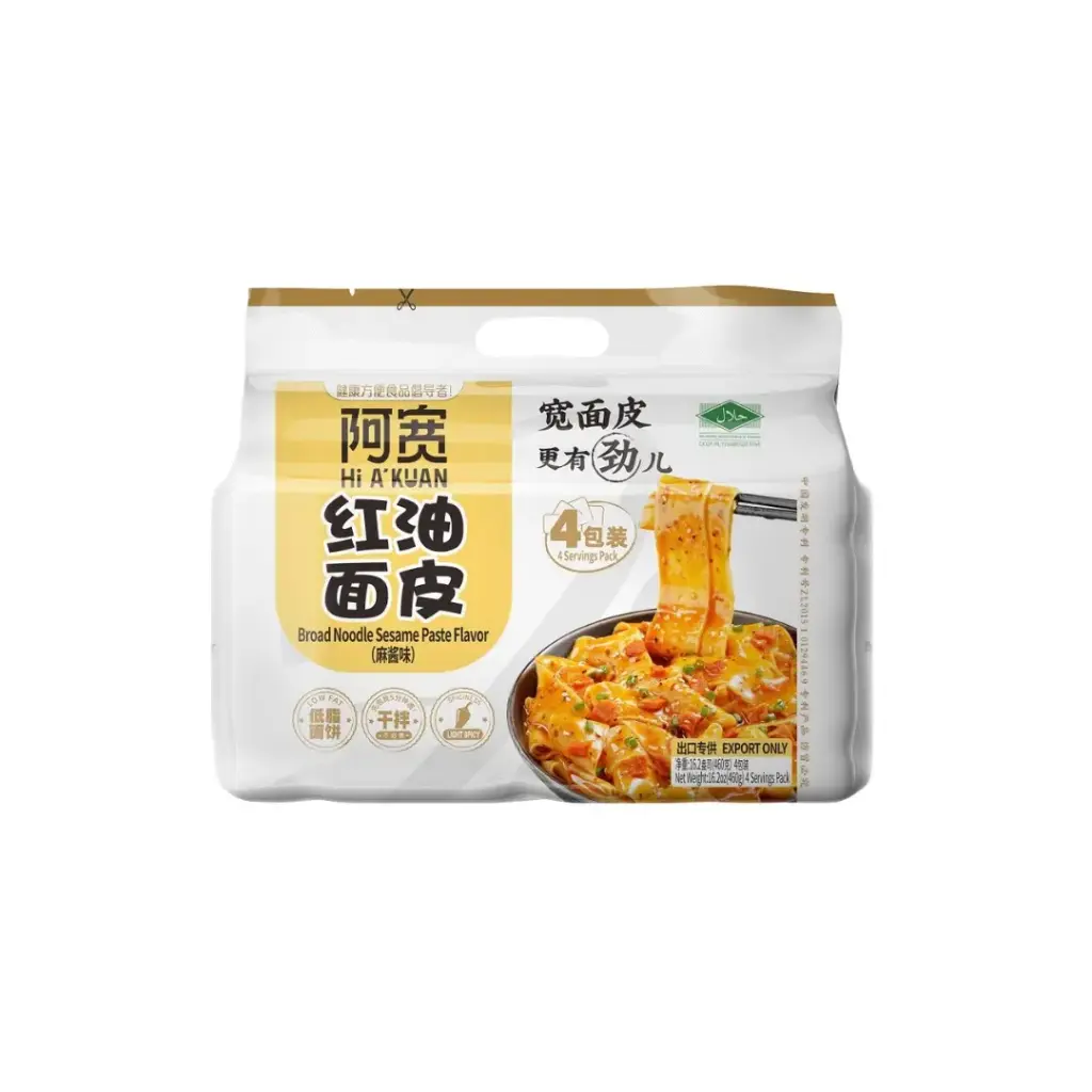 BROAD NOODLE SESAME PASTE FLAVOR 460G*4 نودلز عريضة بنكهة معجون السمسم 460 جرام*4                                            