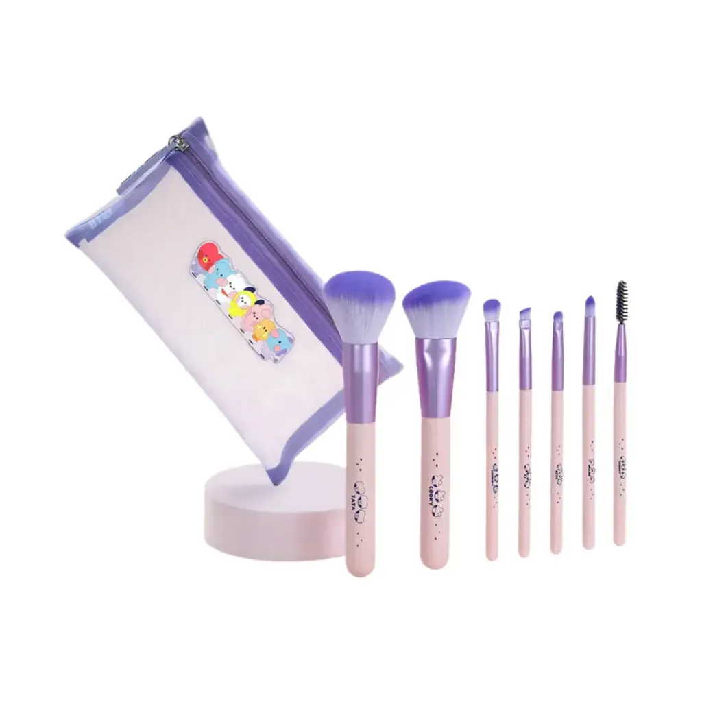 BT21 MININI MAKEUP BRUSH SET 7PCS مجموعة فرش مكياج مينيني BT21، 7 قطع