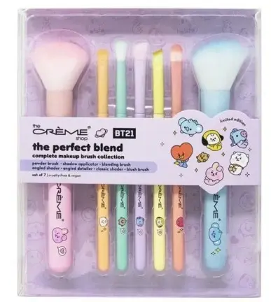 BT21 MININI MAKEUP BRUSH SET 7PCS مجموعة فرش مكياج مينيني BT21، 7 قطع