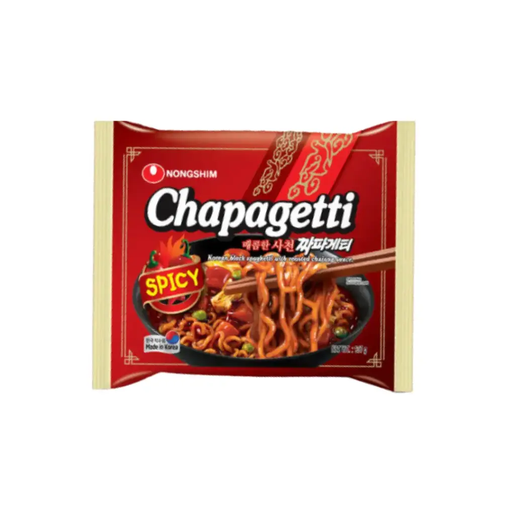 NONGSHIM SPICY CHAPAGHETTI NOODLES 137G نودلز تشاباجيتي حارة من نونغشيم 137 غرام                                           