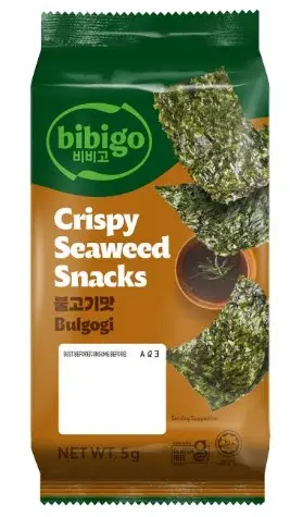 CJ CRISPY SEAWEED SNACK BBQ 15G وجبة خفيفة من الأعشاب البحرية المقرمشة بنكهة الشواء من سي جيه 15 غرام                   