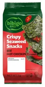CJ CRISPY SEAWEED SNACKS CHILI 15G وجبات خفيفة من الأعشاب البحرية المقرمشة بنكهة الفلفل الحار من سي جيه 15 غرام                          