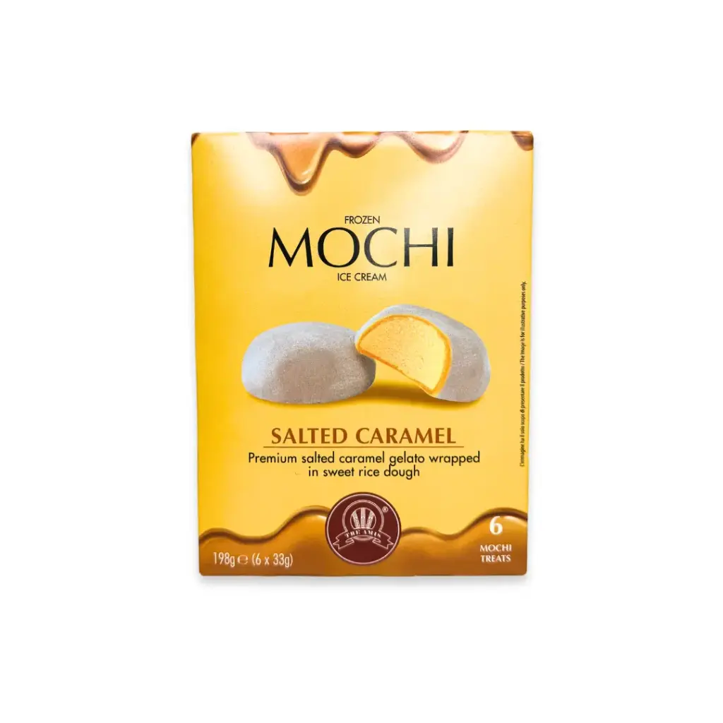 FROZEN PREMIUM MOCHI SALTED BUTTER CARAMEL - 198G  موتشي فاخر مجمد بالكراميل والزبدة المملحة - 198 غرام                                                                