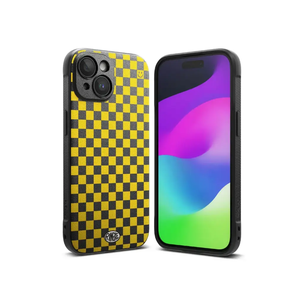 IPHONE 15- ONYX DESIGN (CHECKBOARD YELLOW)                                                           آيفون 15 - تصميم أونيكس (أصفر مربع)
