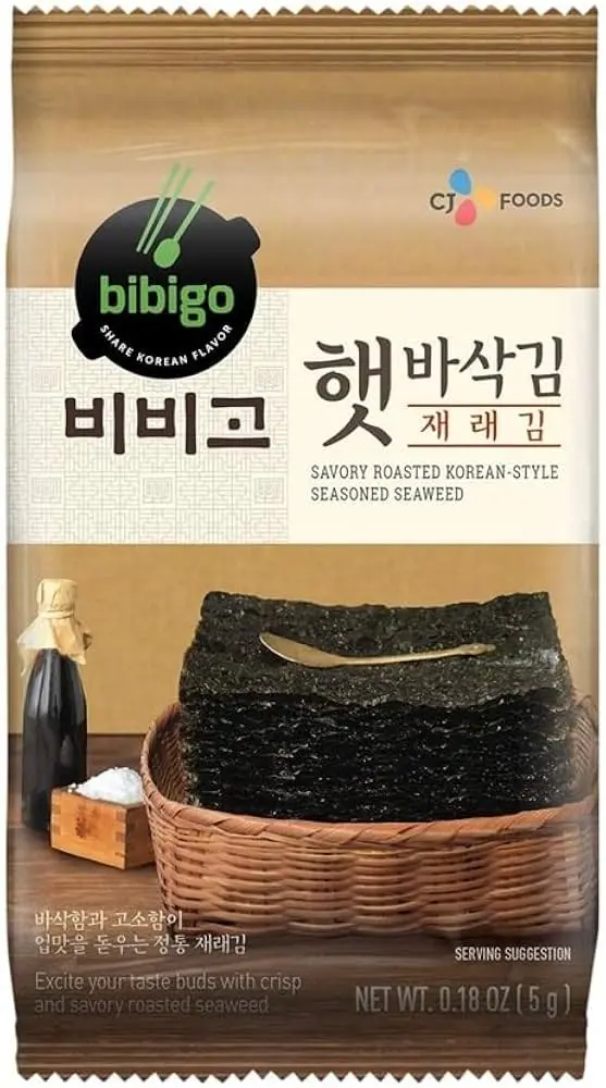 CJ BIBIGO SAVORY ROASTED SEASONED SEAWEED 40G سي جيه بيبيجو أعشاب بحرية محمصة متبلة لذيذة 40 غرام                                                      