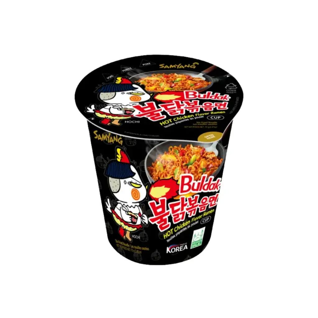 HOT CHICKEN FLAVOR RAMEN ORIGINAL CUP 70G رامين بنكهة الدجاج الحار، كوب أصلي 70 غرام