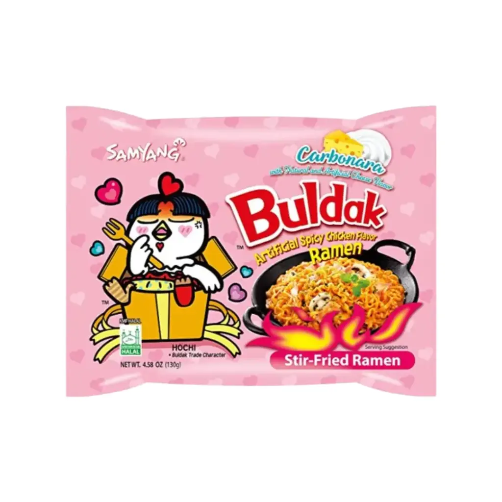 HOT CHICKEN FLAVOR RAMEN CARBONARA 130G رامين كاربونارا بنكهة الدجاج الحار 130 جرام