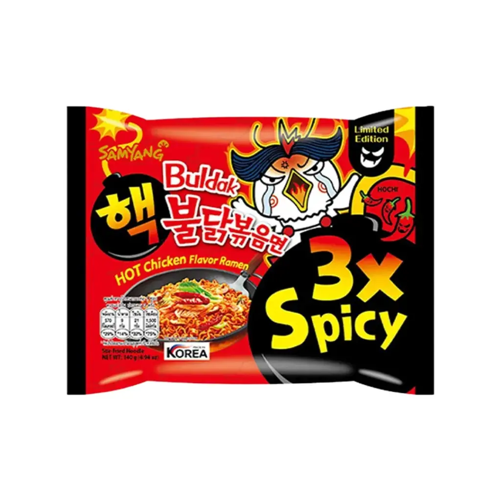 HOT CHICKEN FLAVOR RAMEN 3X SPICY 140G رامين بنكهة الدجاج الحار ٣ مرات حار ١٤٠ غرام
