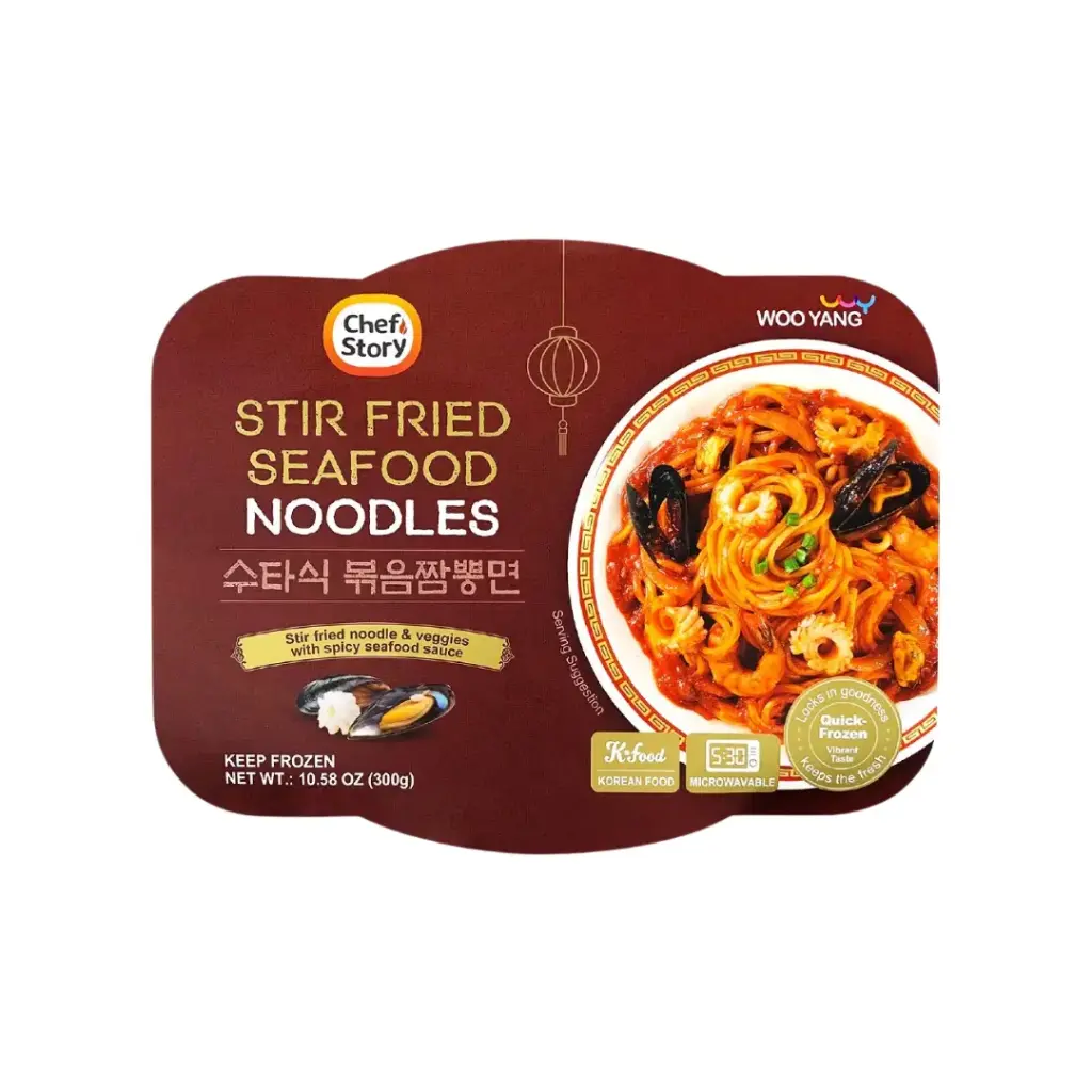 CHEF STORY STIR FRIED SEAFOOD NOODLES 300G نودلز المأكولات البحرية المقلية من شيف ستوري، 300 غرام