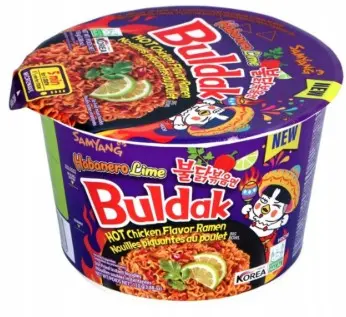 HOT CHICKEN FLAVOR RAMEN HABANERO LIME BIG BOWL 110G رامين بنكهة الدجاج الحار وهابانيرو والليمون في وعاء كبير 110 جرام