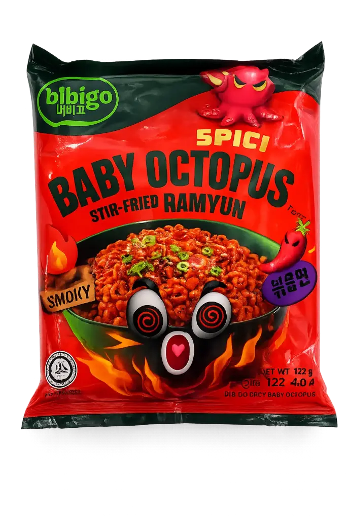 BIBIGO RAMYUN SPICY BABY OCTOPUS 122G بيبجو راميون أخطبوط صغير حار 122 غرام
