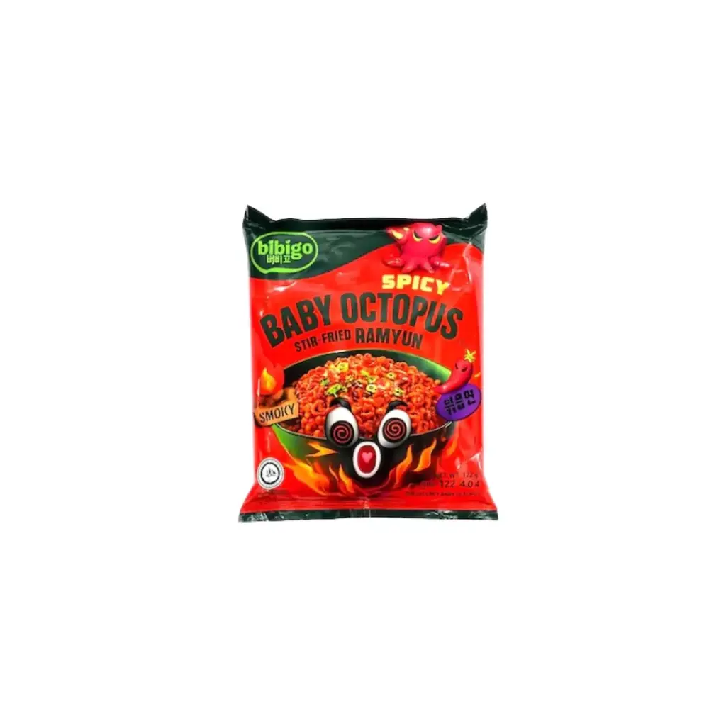 BIBIGO RAMYUN SPICY BABY OCTOPUS 122G بيبجو راميون أخطبوط صغير حار 122 غرام