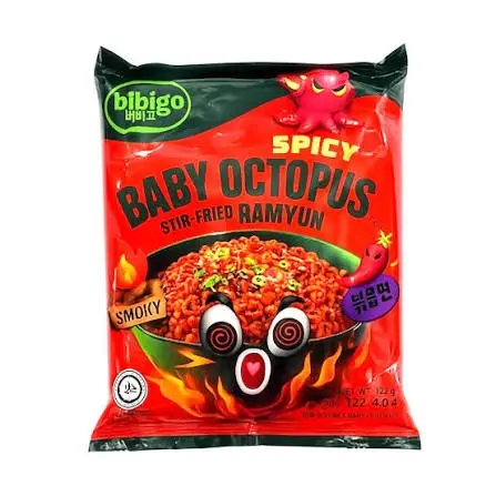CJ BIBIGO RAMYUN SPICY BABY OCTOPUS NOODLE 122G سي جيه بيبيجو راميون نودلز الأخطبوط الصغير الحار 122 غرام