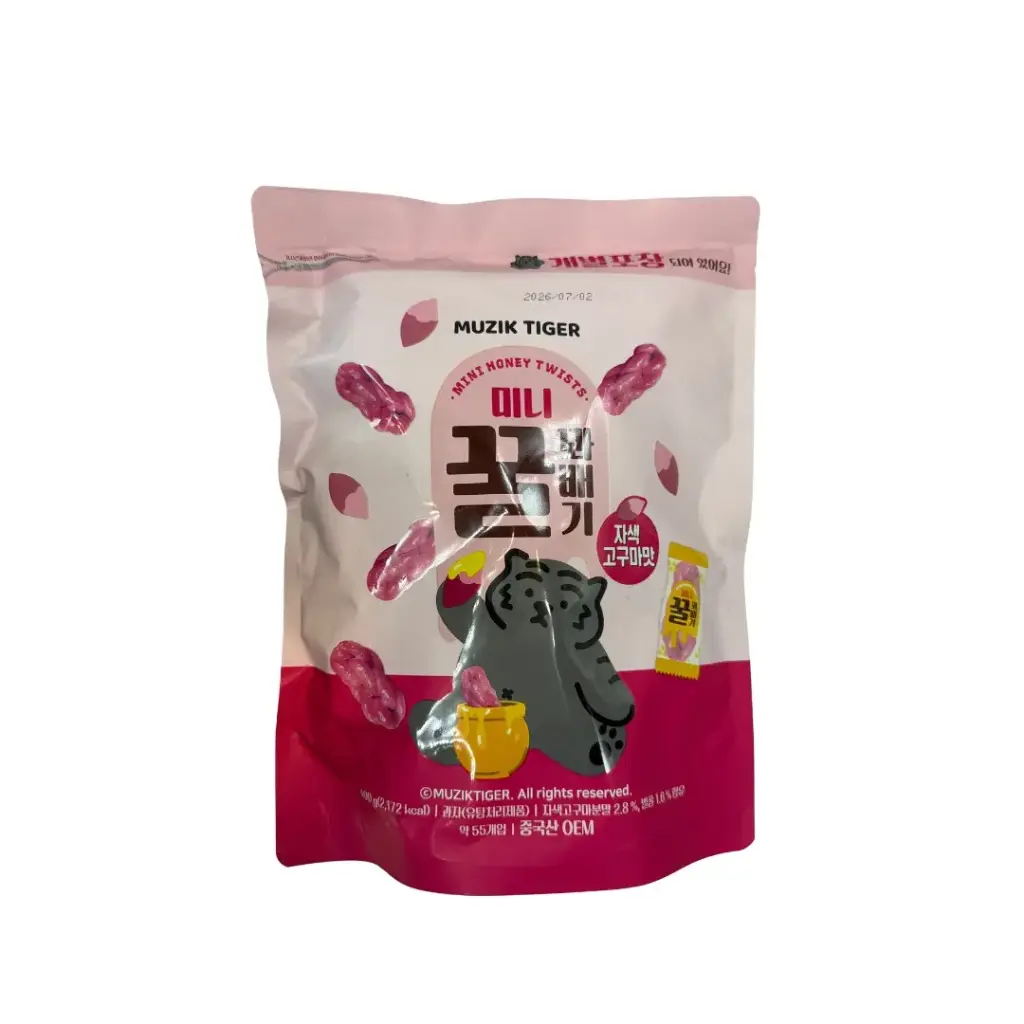 MUZIK TIGER (MINI MONEY TWISTS PURPLE SWEET POTATO FLAVOR)400G موزيك تايجر (ميني موني تويستس بنكهة البطاطا الحلوة البنفسجية) 400 غرام