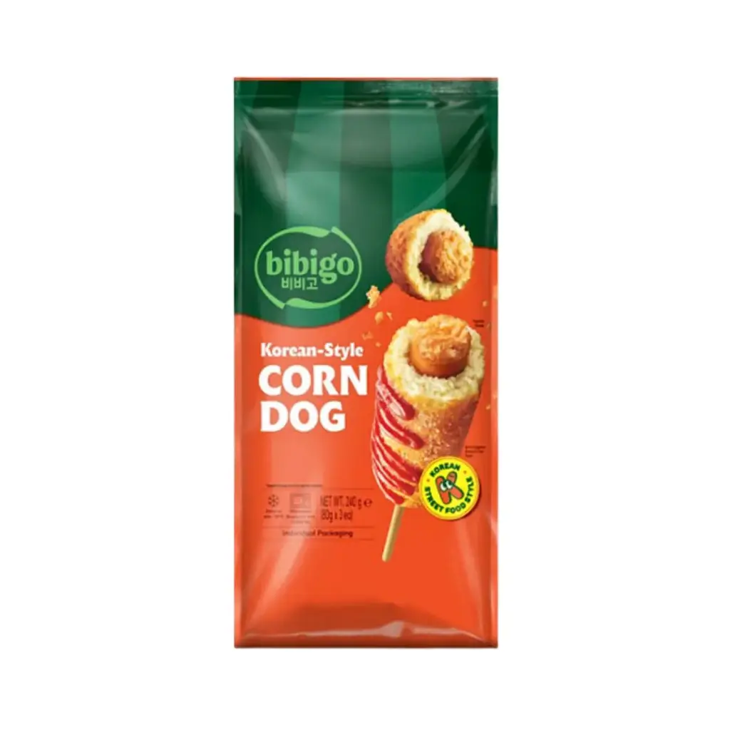 CJ BIBIGO KOREAN STYLE CORNDOG 240G  سي جيه بيبيجو كورن دوج على الطريقة الكورية 240 جرام
