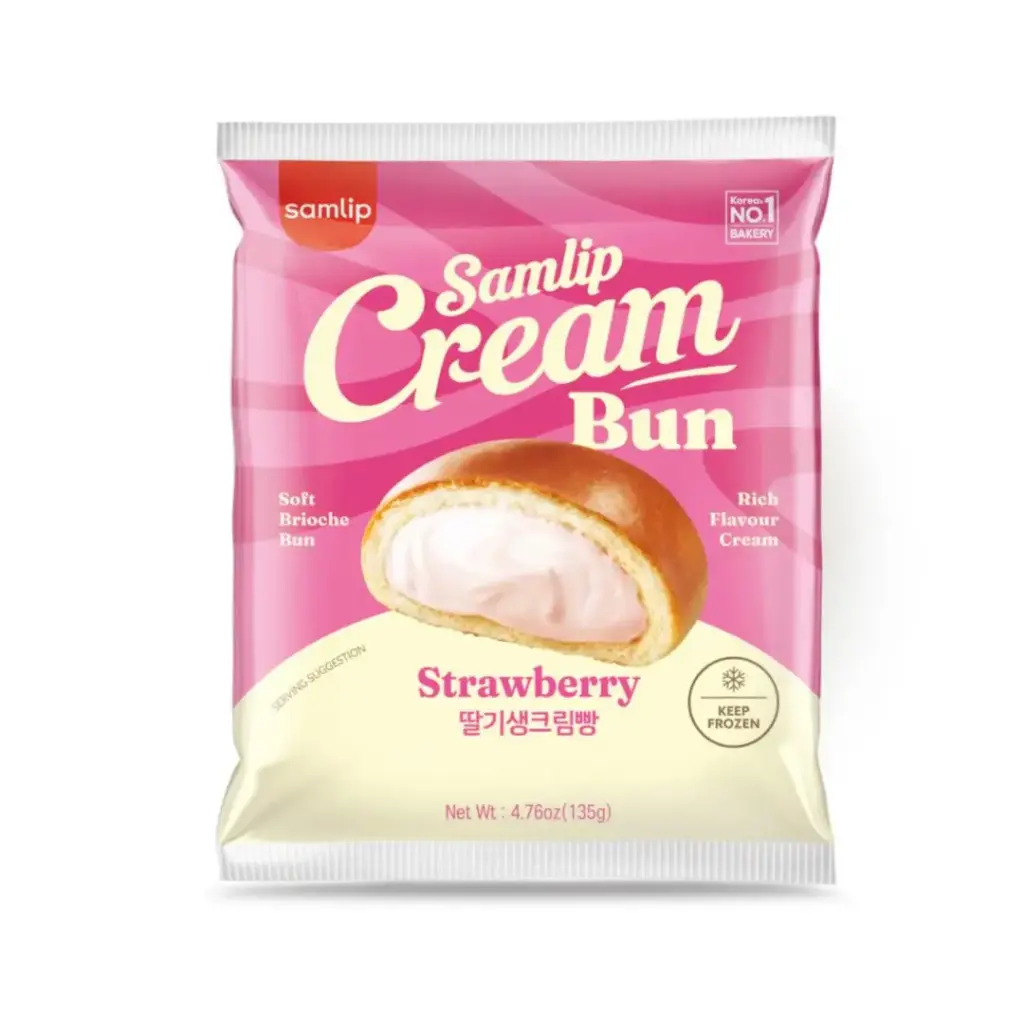 SAMLIP CREAM BUN STRAWBERRY 135G كعكة كريمة سامليب بالفراولة 135 جرام