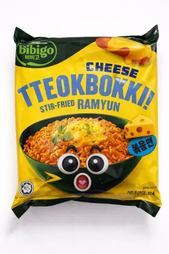 BIBIGO CHEESE TTEOKBOKKI STIR-FRIED RAMYUN 127G                                                                         بيبيجو جبنة تيوكبوكي راميون مقلية 127 جم