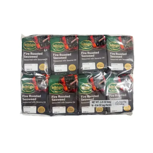 BIBIGO FIRE ROASTED SEAWEEDS 64G                       أعشاب بحرية محمصة على النار من بيبيجو، 64 غرام