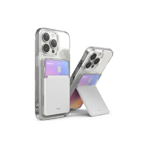 MAGNETIC STAND SLOT CARD HOLDER - CLEAR & LIGHT GRAY حامل بطاقات مغناطيسي بفتحة - شفاف ورمادي فاتح