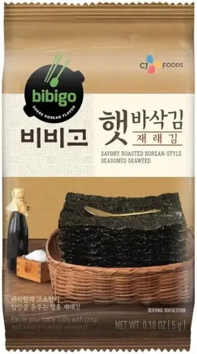 CJ BIBIGO SAVORY ROASTED SEASONED SEAWEED 40G سي جيه بيبيجو أعشاب بحرية محمصة متبلة لذيذة 40 غرام                                                      