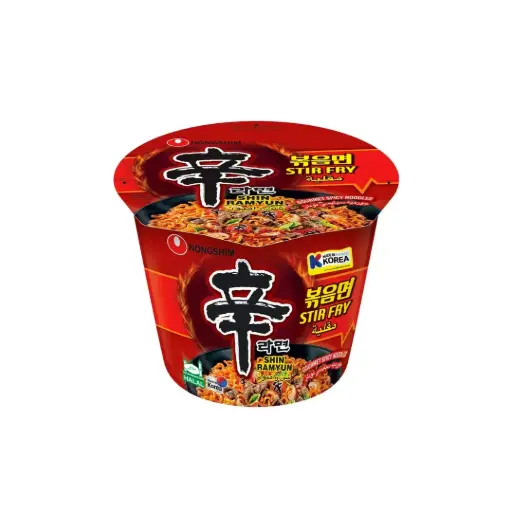 NONGSHIM SHIN RAMYUN STIR FRY BIG CUP  NOODLE 103G نودلز نونغشيم شين راميون مقلية في كوب كبير 103 غرام 