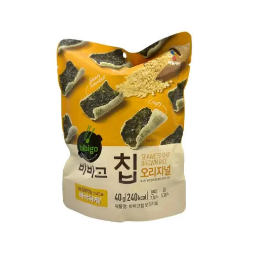 BIBIGO SEAWEED CHIP BROWN RICE 40G أرز بني برقائق الأعشاب البحرية من بيبيجو 40 جرام