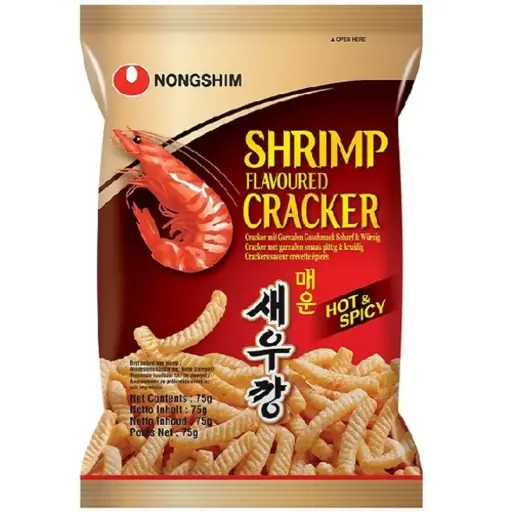 NONGSHIM SHRIMP CRACKER (HOT & SPICY) 75G                                             رقائق الجمبري نونغشيم (حارة وحريفة) 75 غرام