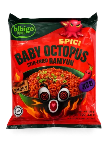 BIBIGO RAMYUN SPICY BABY OCTOPUS 122G بيبجو راميون أخطبوط صغير حار 122 غرام