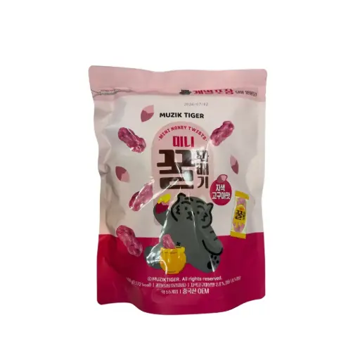 MUZIK TIGER (MINI MONEY TWISTS PURPLE SWEET POTATO FLAVOR)400G موزيك تايجر (ميني موني تويستس بنكهة البطاطا الحلوة البنفسجية) 400 غرام