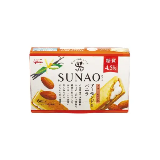 SUNAO CREAMSAND ALMOND&VANILLA BISCUIT 75G بسكويت سوناو كريم ساند باللوز والفانيليا 75 غرام