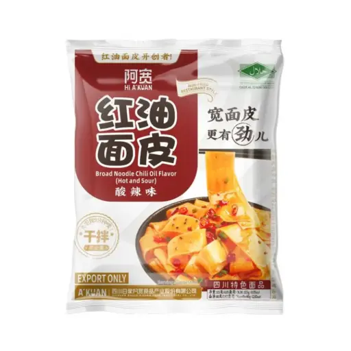 BROAD NOODLE CHILI OIL SOUR & HOT FLAVOR 115G نودلز عريضة بنكهة زيت الفلفل الحار الحامضة والحارة 115 جرام